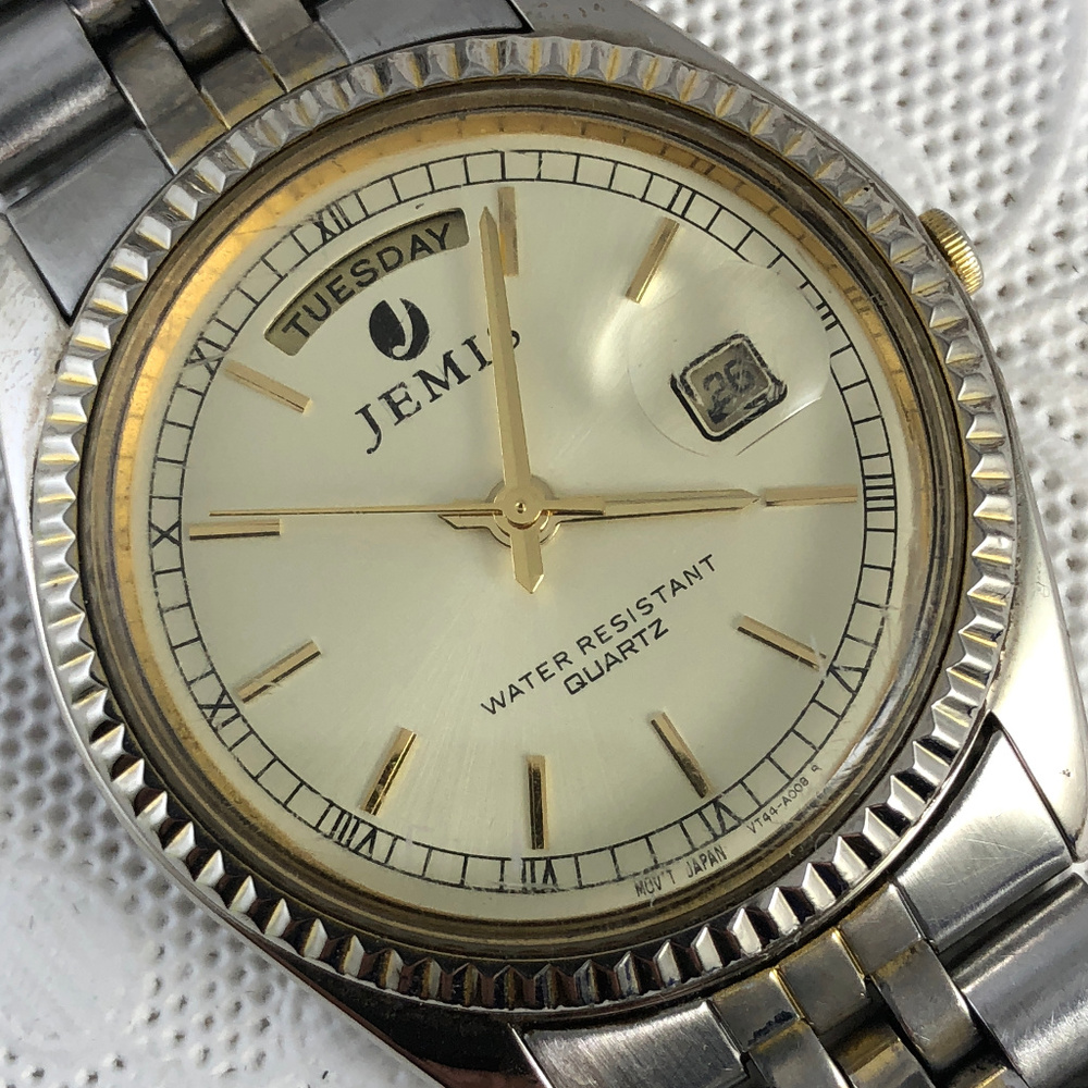 Vintage Jemis 2 Tone Gold Silver Watch Day Date